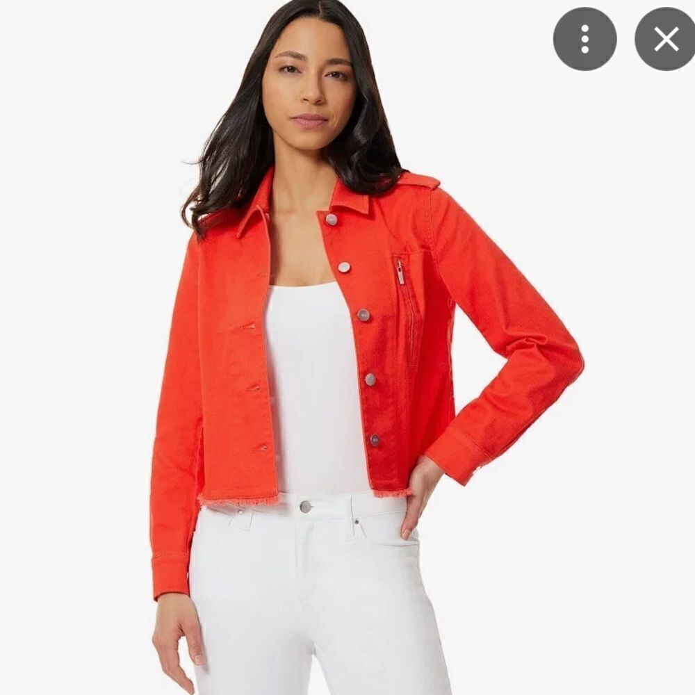 Jones New York Denim Raw Hem Denim Jacket Sz M NWT color scarlet apple